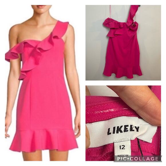Likely Norvina Ruffle off-shoulder Dress Barbiecore Size 12 NEW - Picture 1 of 12